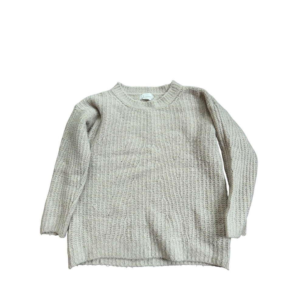 Anthropologie Made in Italy Ribbed Chunky Wool Blend Sweater Cream Mens Medium